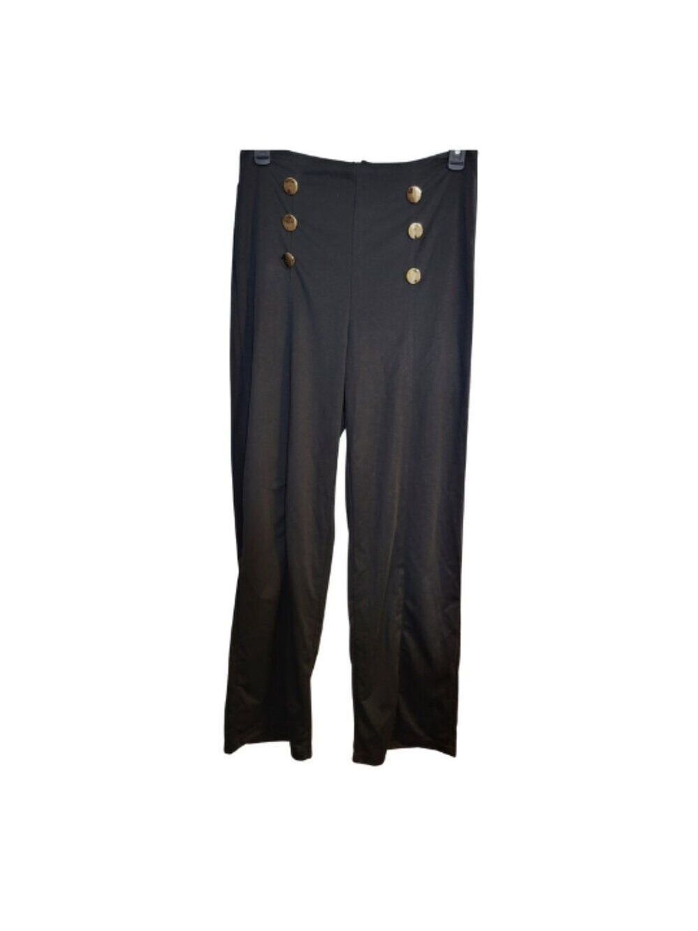 Womens Black Dressy Pants with Gold Front Buttons  RJ062225-a